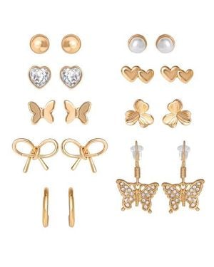 Jessica Simpson Tone Bow, Butterfly & Pearl Stud & Hoop Earring Set, 12 Pairs - Metallic