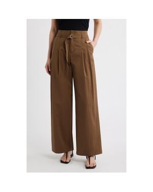 Mango Cubo Patalon Belted Cotton Blend Pants - Brown