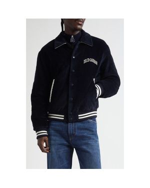 Dolce & Gabbana Corduroy Jacket With Embroidered Logo - Blue
