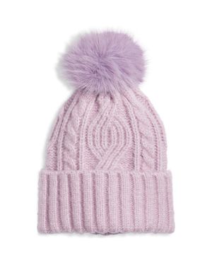 Treasure & Bond Cable Stitch Pom Beanie - Purple