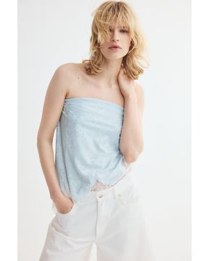 H&M Asymmetric Jacquard-Jersey Bandeau Top - White