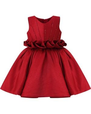 Tulle Bloom Accent Flare Dress - Red