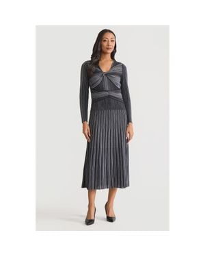 Misook Fit & Flare Twist Front Lurex Knit Maxi Dress - Black