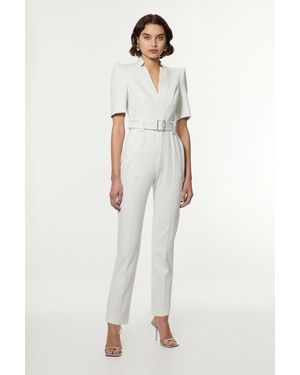 Karen Millen Petite Crepe Belted Jumpsuit - Natural
