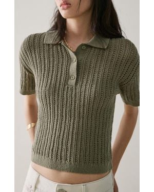 Mango Openwork Sweater Polo - Green