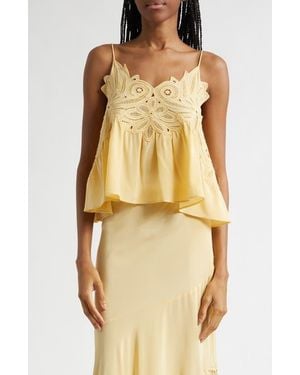 Ulla Johnson Rosie Lace Appliqué Silk Tank - Yellow