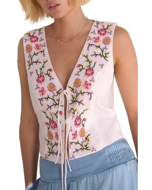 Next Floral Embroidered Front Tie Vest - Pink