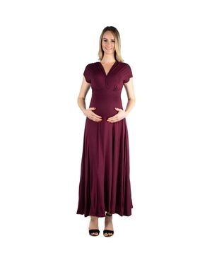 24seven Comfort Apparel Maternity Cap Sleeve V-Neck Maxi Dress - Red