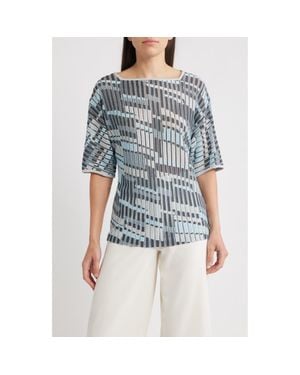 Ming Wang Sheer Burnout Jacquard Knit Tunic - Blue