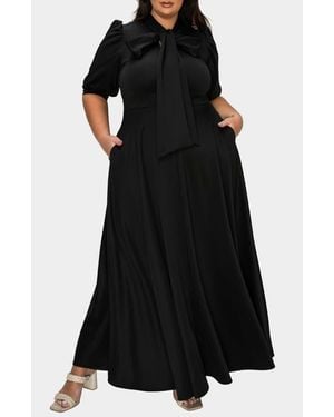 L I V D Farrah Donna Tie Neck Maxi Dress - Black