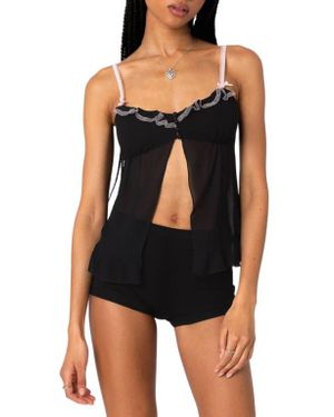 Edikted Sheer Split Front Babydoll Camisole - Black