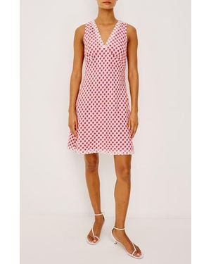 Rails Bex Eyelet Embroidered Gingham Check Linen Dress - Pink