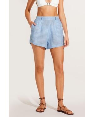 Vitamin A The Getaway Linen Cover-Up Shorts - Blue