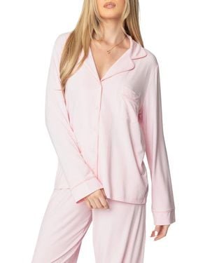Edikted Jeanette Button-Up Pajama Top - Pink