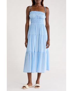 Elan Smocked Cover-Up Midi Dress - Blue