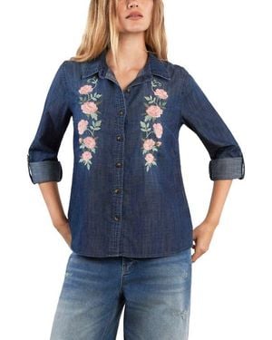Billy T Rose Embroidered Denim Shirt - Blue