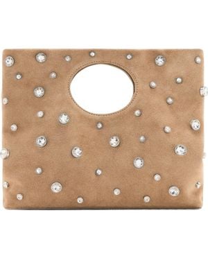 Mango Suede Studded Top Handle Bag - Metallic