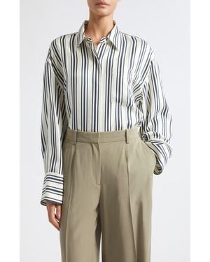 Heirlome Frances Stripe Silk Button-Up Shirt - White
