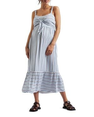 Ripe Maternity Lana Tie Front Maternity/Nursing Dress - Blue