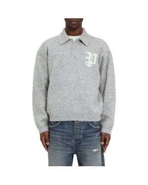 Purple Brand Relaxed Fit Intarsia Logo Polo Sweater - Gray