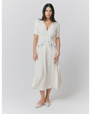 Ghost Maeve Embroidered Crepe Midi Tea Dress - White