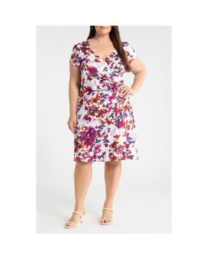 Loveappella Print Faux Wrap Dress - Red