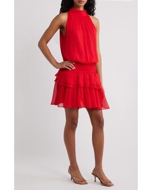 Torn By Ronny Kobo Leah Mock Neck Ruffle Dress - Red