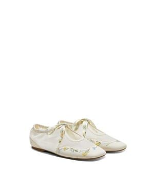 VIVAIA Ciara Square-Toe Organza Sneakerinas - White