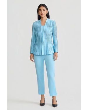 Ming Wang Tailored Dotted Stripe Peplum Knit Jacket - Blue