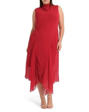 Estelle Holly Handkerchief Hem Midi Dress - Red