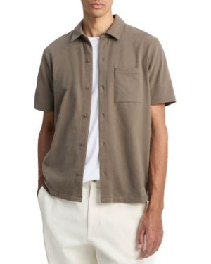 Vince Sueded Jersey Short Sleeve Button-Up Shirt - Brown