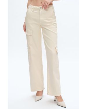 Bayeas High Waist Cargo Wide Leg Jeans - Natural