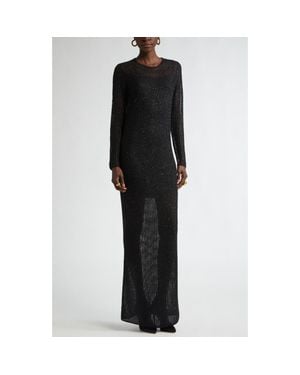 St. John Sequin Mesh Knit Long Sleeve Gown - Black