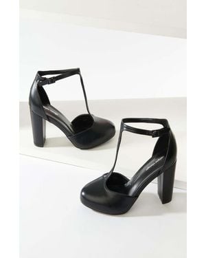 Unique Vintage Leatherette T-Strap Astaire Pumps - Black
