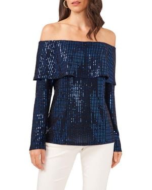 Chaus Print Off The Shoulder Jersey Top - Blue