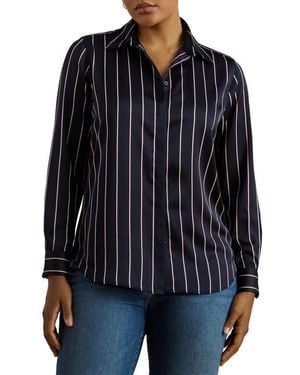 Ralph Lauren Classic Stripe Charmeuse Button-Up Shirt - Black