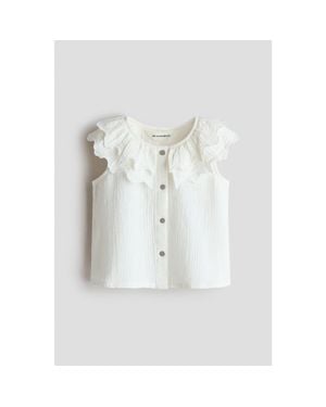 H&M Tiered-Collar Cotton Blouse - White