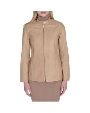 Cole Haan Leather Biker Jacket - Natural