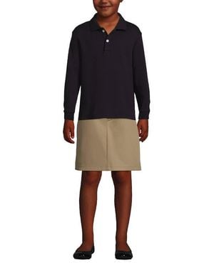 Lands' End School Uniform Kids Long Sleeve Interlock Polo Shirt - Blue