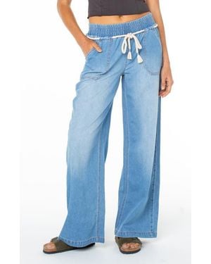 Roxy Paddle On Drawstring Denim Pants - Blue