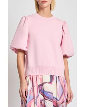Misook Heritage Fit Mixed Media Puff Sleeve Top - Pink