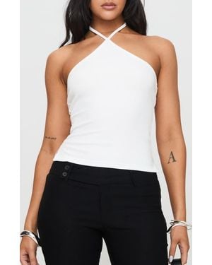 Princess Polly Baseline Rib Stretch Cotton Halter Top - White