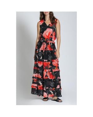Apny Batik Print Sleeveless Tiered Maxi Dress