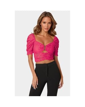 Bebe Puff Sleeve Lace Top - Red