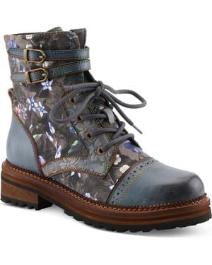 Spring Step All The Way Floral Lace-Up Bootie - Black