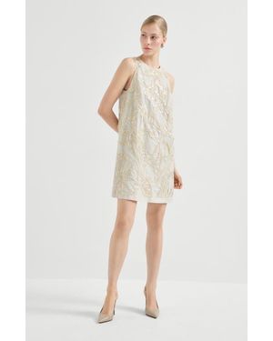 Brunello Cucinelli Mini Dress With Dazzling Embroidery - White