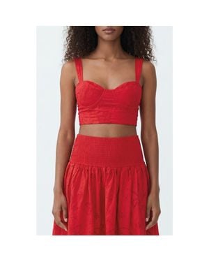 The Lulo Project Seamed Broderie Anglaise Bustier Top - Red
