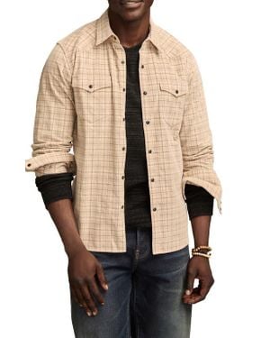 Lucky Brand Plaid Long Sleeve Corduroy Western Shirt - Natural