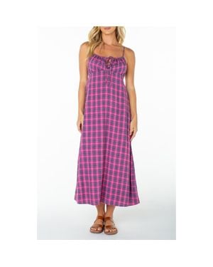 Roxy Late Night Plaid Midi Dress - Purple