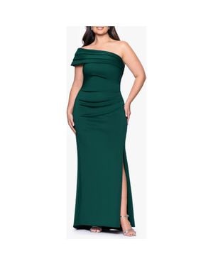 Xscape Evenings Pleated One-Shoulder Mermaid Gown - Green